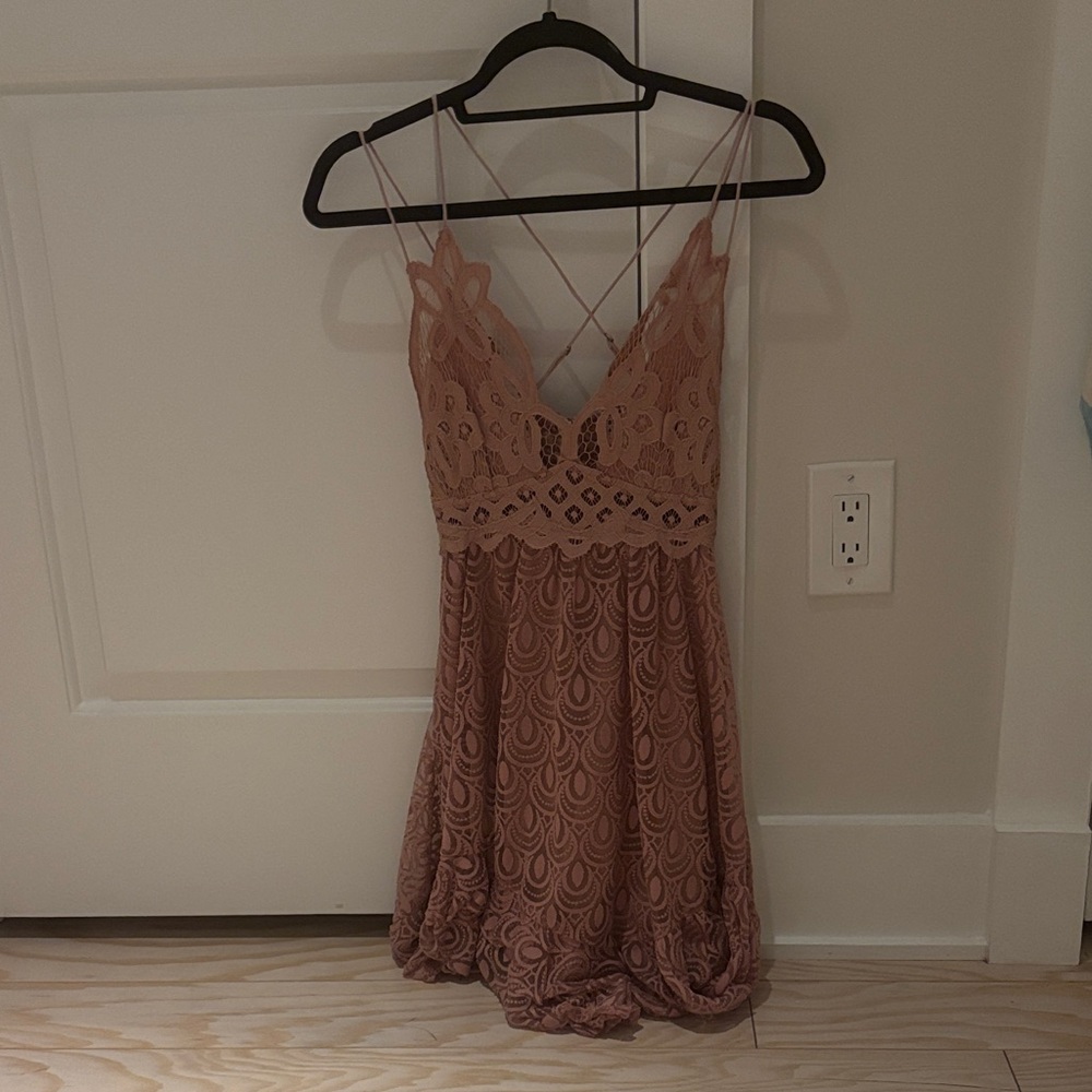 Free People Backless Lace Dress in Light Pink